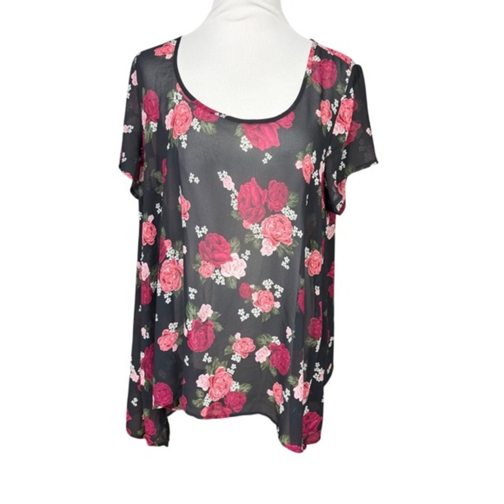 Torrid Women's Plus Size Floral Sheer Blouse Size 1x Black/Red‎ Multicolor